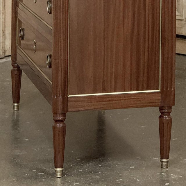 Antique French Louis XVI Mahogany Commode With Carrara Marble For Sale - Image 10 of 17