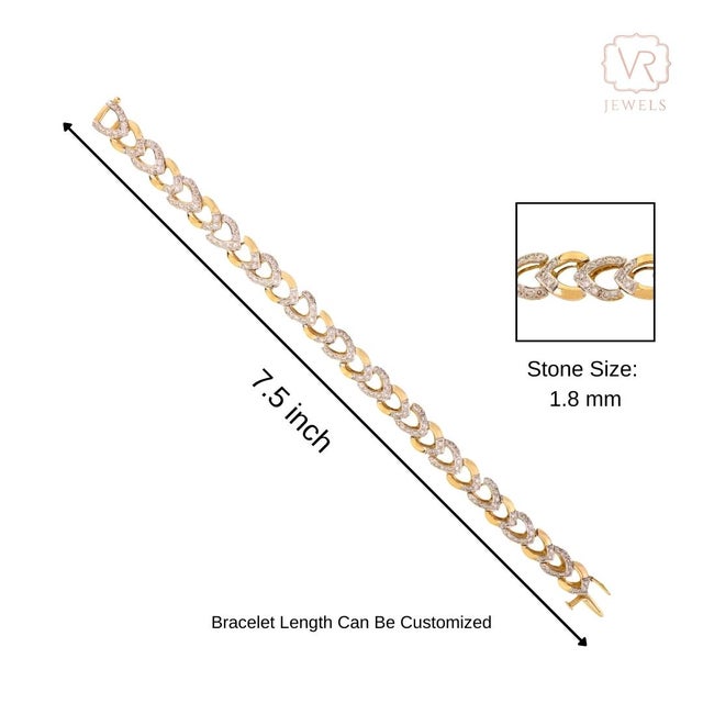 18k Two Tone Gold 2.42 Carats Natural Diamond Link Bracelet in Chevron Design For Sale - Image 9 of 14