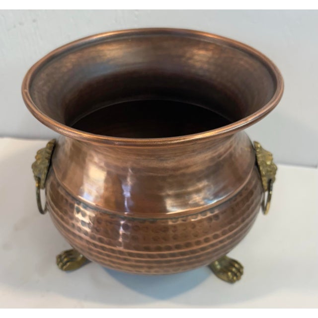Vintage Hammered Copper Planter With Lion Masks For Sale In Dallas - Image 6 of 8