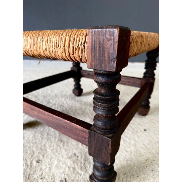 Wood French Country Oak and Rush Ottoman, France, 1940s For Sale - Image 7 of 18