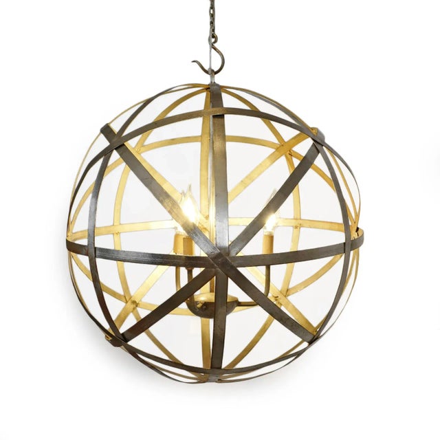 Farmhouse Meridian Iron Orb Strap Chandelier 22" For Sale - Image 3 of 5