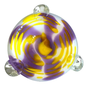 Vintage Mid Century Modernist Italian Purple and Yellow Abstract Swirl Hand Blown Murano Art Glass Bowl