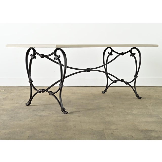 French Vintage Iron Base Dining Table & Painted Wood Top For Sale - Image 9 of 12