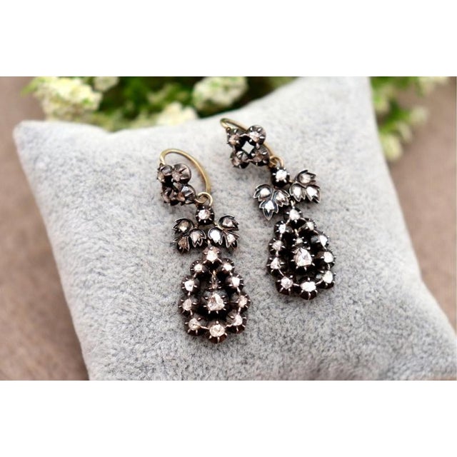 Gold Earrings with Diamond Stud, Set of 2 For Sale - Image 5 of 6