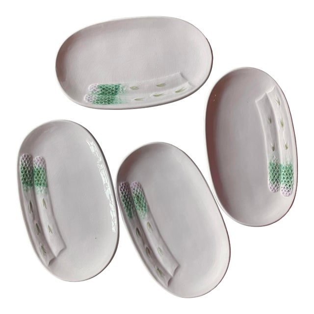 Set of 4 Italian Majolica Asparagus Plates For Sale