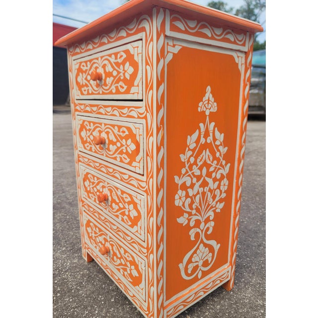 2020s Hand‑Painted Moroccan Nightstand / Orange and White Zoua9 Woodwork For Sale - Image 5 of 7