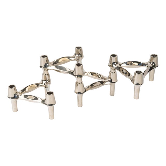 20th Century Nestable and Convertible Candlesticks in Chrome-Plated Metal For Sale