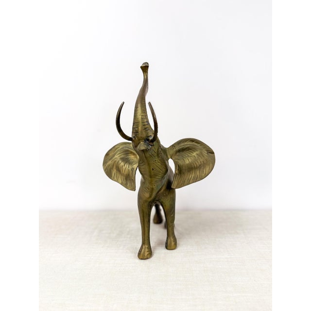 Late 20th Century Large Vintage Brass Elephant Sculpture MCM Decor Animal Figurine With Patina For Sale - Image 5 of 9