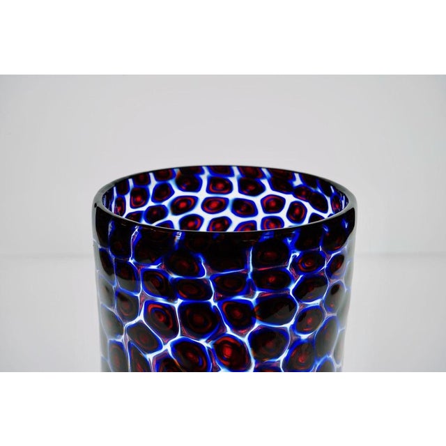 Murano Glass Vase with Floating Murrine Mosaic in Blue and Red, 1980s For Sale - Image 15 of 18