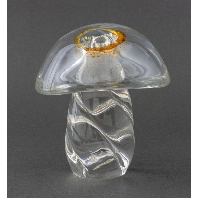Group of Three Steuben Crystal Sculptures, all marked to undersides and comprising: a mushroom ornament with twisted stem...