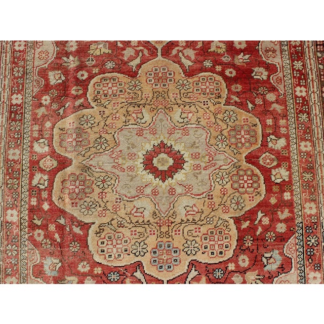 Antique Oushak Rug With Medallion in Soft Red, Brown and Tan 6'2" X 9'10" For Sale In Atlanta - Image 6 of 8