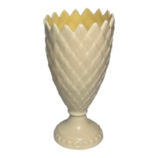 Vintage Belleek Ireland Porcelain Pineapple Vase – Parian China, Cream Ivory, Footed For Sale