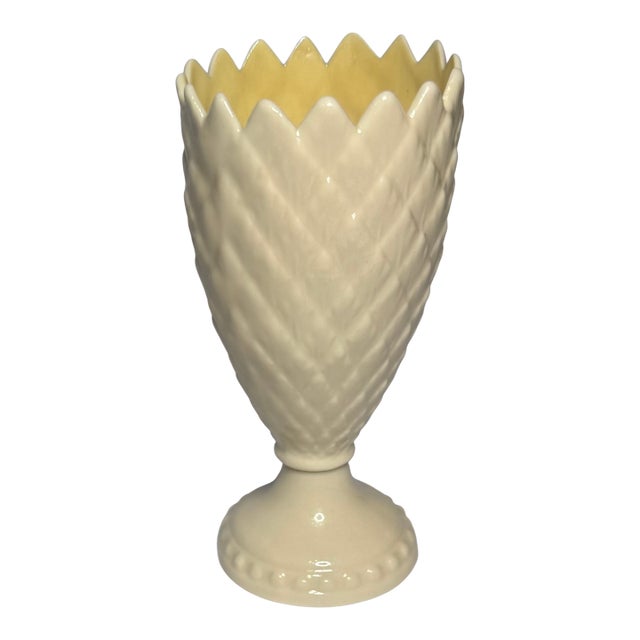 Vintage Belleek Ireland Porcelain Pineapple Vase – Parian China, Cream Ivory, Footed For Sale
