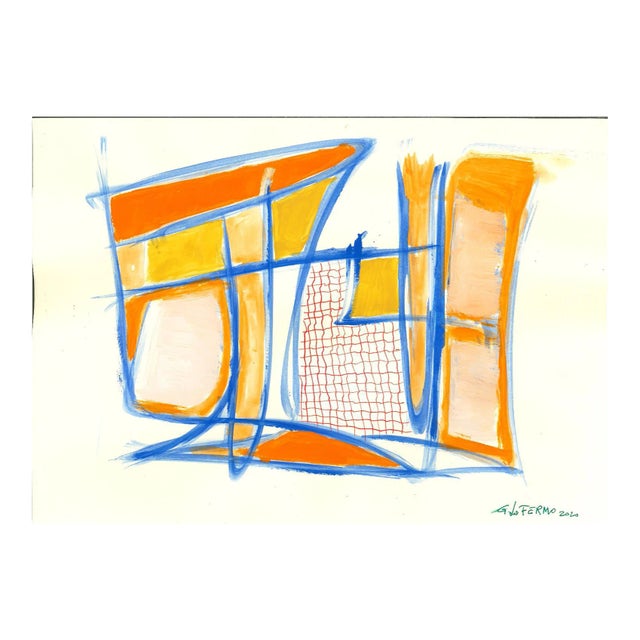 Giorgio Lo Fermo, Blue Lines, Original Tempera and Watercolor, 2020 For Sale