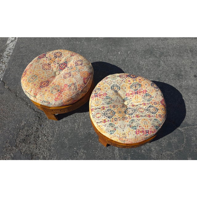 Moroccan 1990s Pair of Boho Moroccan Style Floor Ottomans For Sale - Image 3 of 5