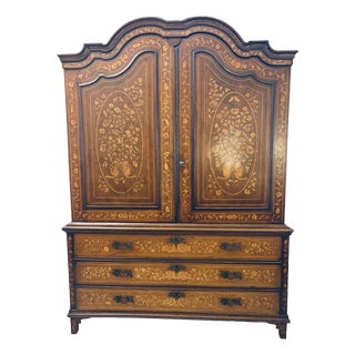 Antique 18th Century Dutch Walnut Marquetry Cabinet with Floral Inlay For Sale