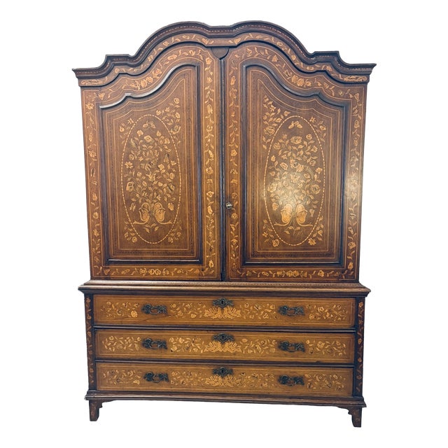 Antique 18th Century Dutch Walnut Marquetry Cabinet with Floral Inlay For Sale