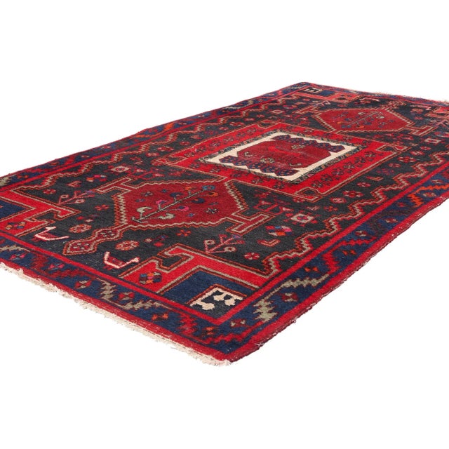 78844 Vintage Persian Nahavand Hamadan Rug, 04'04 x 08'00. This exquisite hand knotted wool vintage Persian Hamadan rug,...