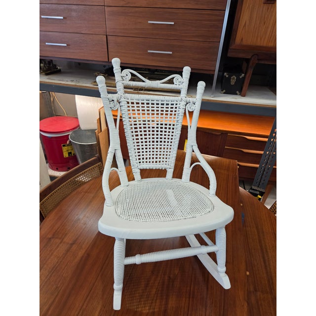 Late 19th Century 1890s Victorian Childs Rattan Wicker Rocking Chair For Sale - Image 5 of 9