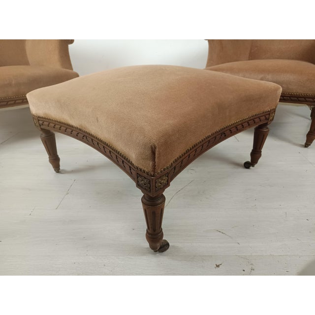 Beige Louis XVI Style Lounge Chairs and Ottoman, Set of 3 For Sale - Image 8 of 18