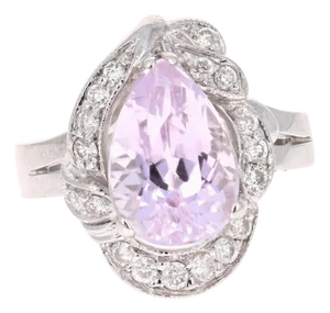 4.32 Carat Kunzite Diamond 14 Karat White Gold Cocktail Ring, Size 7