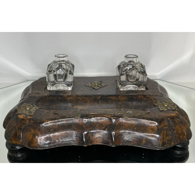 Antique Paper Mache and Bronze Inkwell Stand For Sale - Image 4 of 6