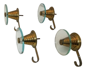 Vintage Italian Glass and Brass Coat Rack from Fontana Arte, 1950s, Set of 4