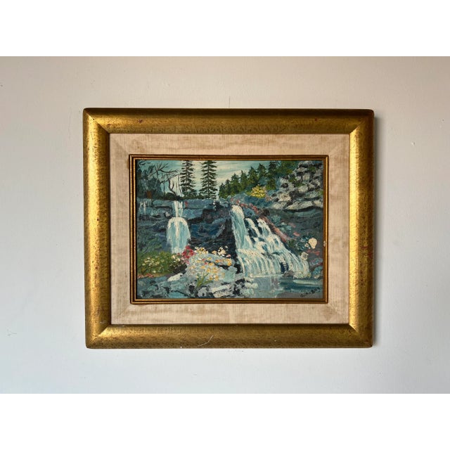 Vintage Impressionist Waterfall River - Forest Landscape Oil Painting, Signed For Sale - Image 13 of 13