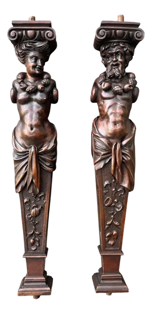 Wooden Pilaster, 1890s, Set of 2