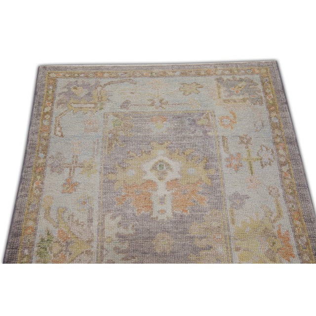 Gray Multicolor Handwoven Turkish Oushak Rug 3'1" X 5'1" For Sale - Image 4 of 6