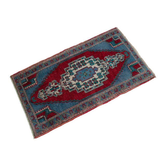 1960s Entryway Decor Small Turkish Rug Hand Knotted Bath Rug Kitchen Mat Bedside Accent - 21' X 37'' For Sale - Image 6 of 12