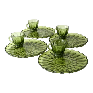 Vintage 70s Anchor Hocking Fairfield Snack Plates and Cup Set of 8