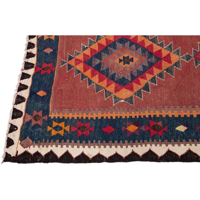 Mid-20th Century Turkish Kilim Red Handmade Tribal Wool Rug For Sale - Image 4 of 8