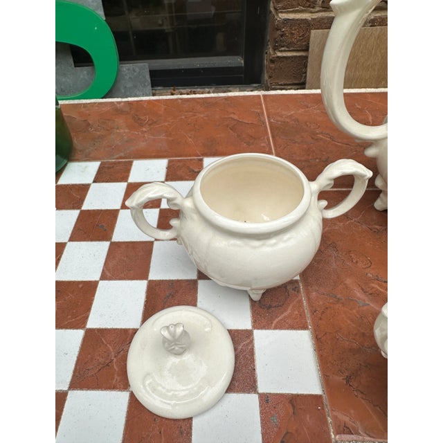 Contemporary 1970s White Ceramic Tea Set- 3 Pieces For Sale - Image 3 of 10