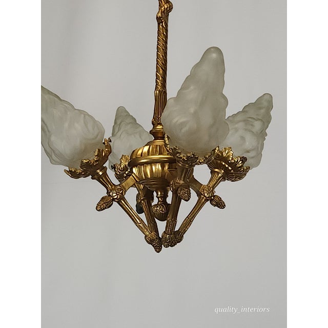 1950s Antique Darling 4 Arm 4 Light Glowing Ribbons and Bows Flame Torch Chandelier For Sale - Image 5 of 17