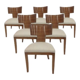 Klismos Style Modern Dining Chairs With Light Zembrano Finish With Boucle Fabric - Set of 6 For Sale