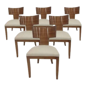 Klismos Style Modern Dining Chairs With Light Zembrano Finish With Boucle Fabric - Set of 6