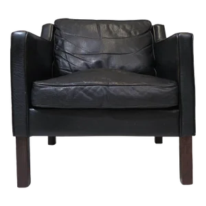 Mid-Century Danish Black Leather Lounge Chair in Manner of Borge Mogensen