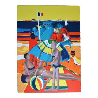 Limited Edition "Dimanche À La Plage" Lithograph by René Couturier For Sale