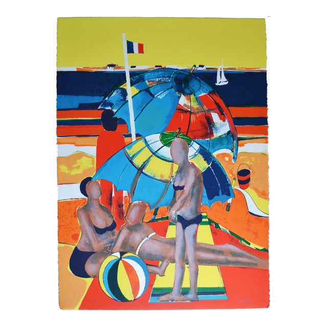 Limited Edition "Dimanche À La Plage" Lithograph by René Couturier For Sale