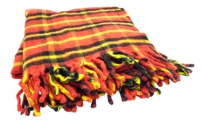 Mid-Century Modern Wool Red, Yellow, & Black Plaid Blanket