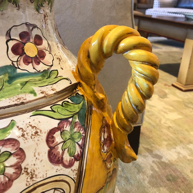 1990s 1990s Italian Yellow and Green Hand Painted Ceramic Urn For Sale - Image 5 of 13