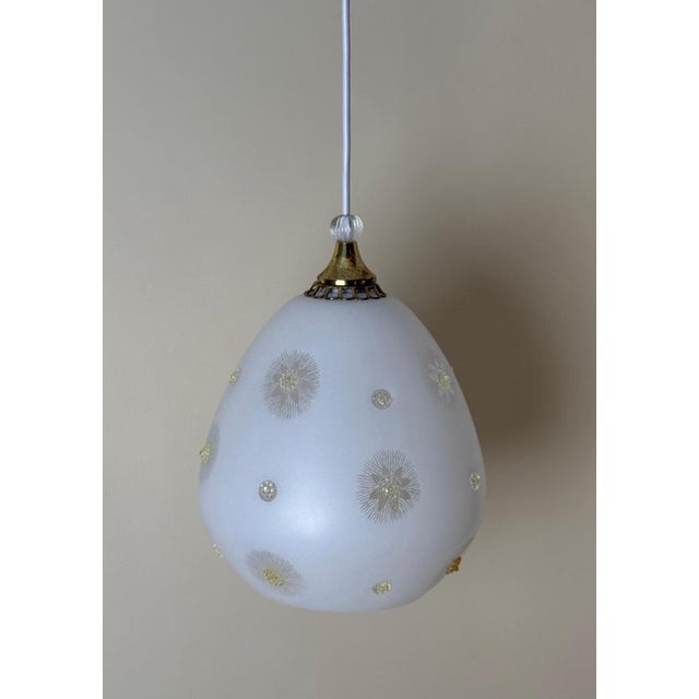 Swedish Milk Glass Pendant with Floral Motif and Brass in the style of Harald Notini, 1960s For Sale - Image 4 of 18