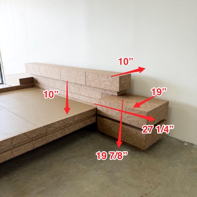 Vintage Postmodern 1980s Burlwood King Platform Bed & Nightstands For Sale - Image 11 of 12