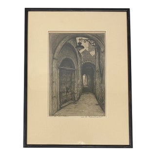 William Alphonse Lambrecht "Place Saint-Leger, Chambery, France" Original Etching C.1930 For Sale
