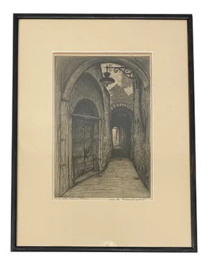 William Alphonse Lambrecht "Place Saint-Leger, Chambery, France" Original Etching C.1930