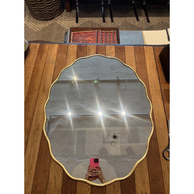 Modern Curvy Brass Oval Mirror For Sale - Image 3 of 9
