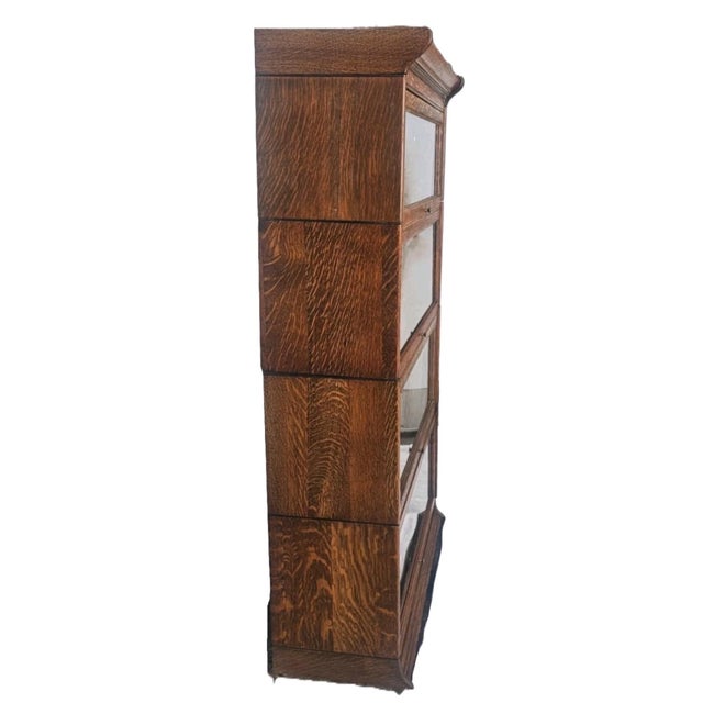 Brown Antique Quarter Sawn Oak Barrister Bookcase 4 Stack Mission Lawyer Bookcase C1900 For Sale - Image 8 of 18