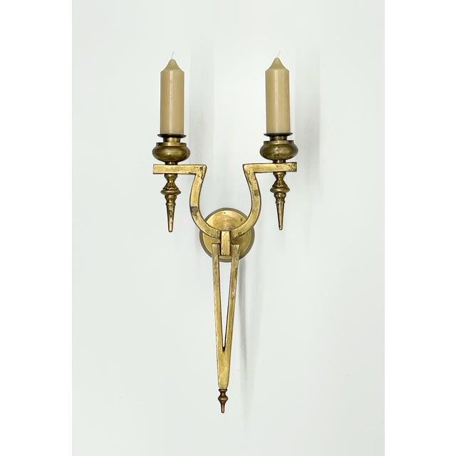 Vintage Double Arm Brass Candle Wall Sconce For Sale In Atlanta - Image 6 of 7