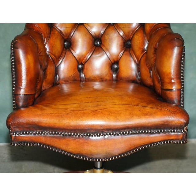 Animal Skin Vintage Tufted Leather Chesterfield Captain's Desk Chair For Sale - Image 7 of 18